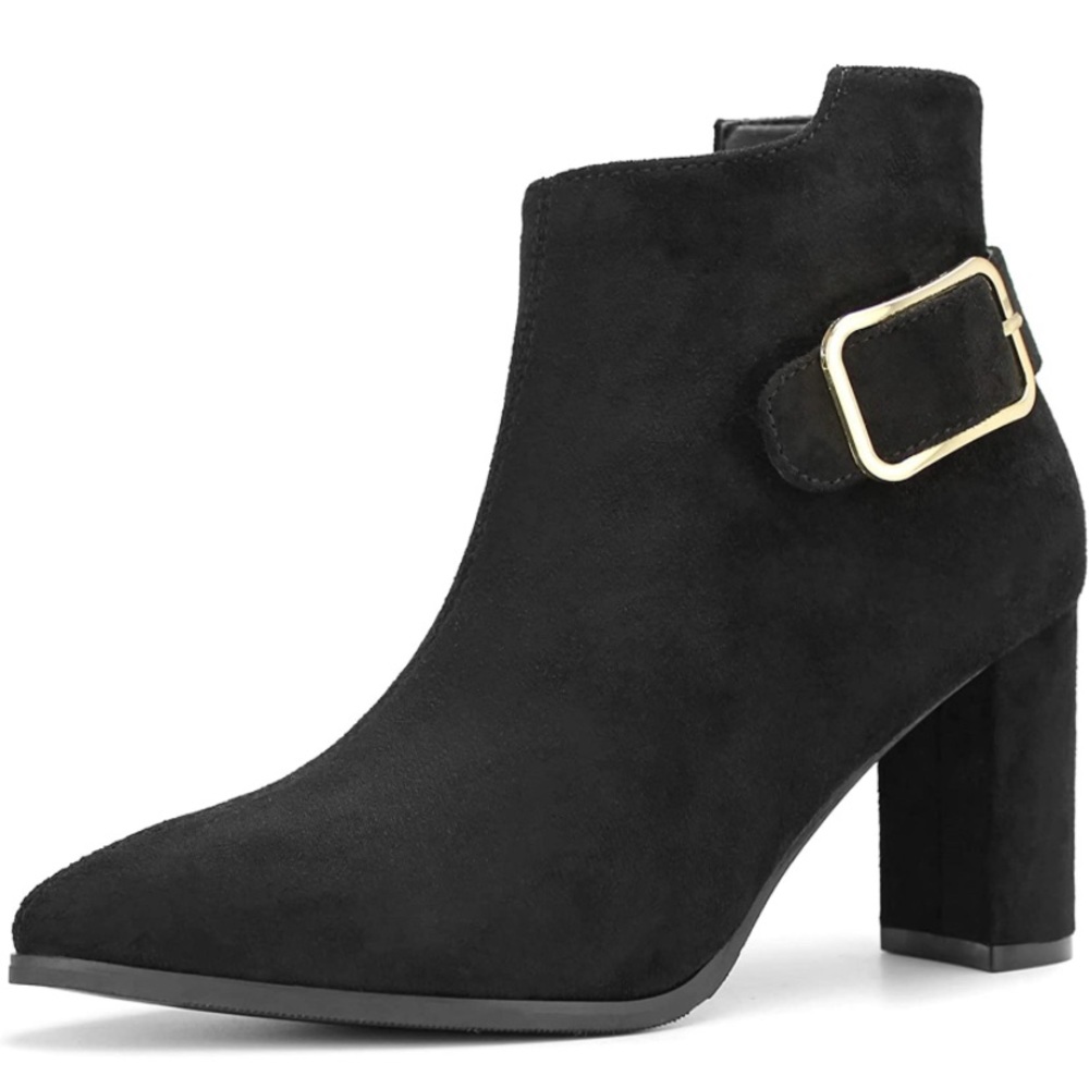 New Hawkwell Women's Pointed Toe Side Zipper Slip on Chunky Heel Booties